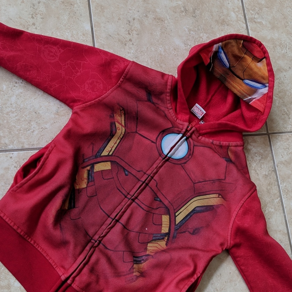 Boys Red Marvel Iron Man Mask Face Costume Hoodie